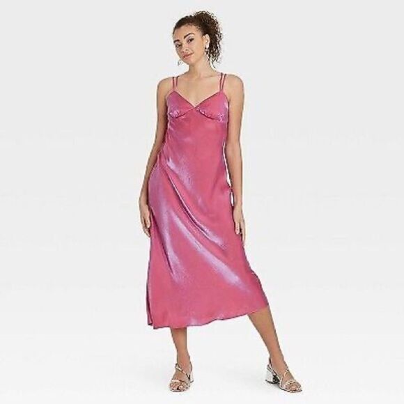 Wild Fable small iridescent Maxi slip dress pink spaghetti strap - Picture 1 of 3